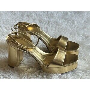 Zara Gold Platform Block Heel Sandals